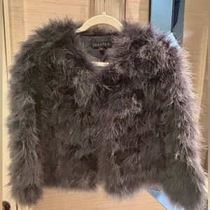 Jocelyn Smoke Blue Feather Bolero NWOT Sz Small